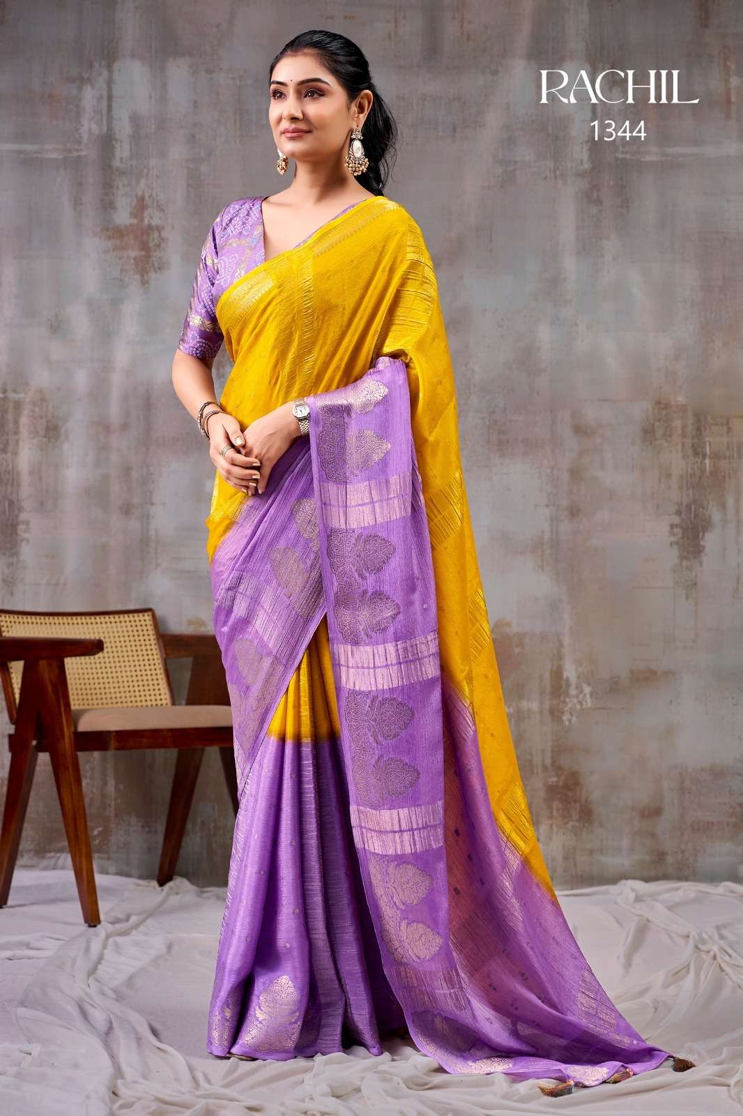 SR RACHIL 1343 - 1350 Chinon Saree Wholesale Surat India - Amrah Wholesale