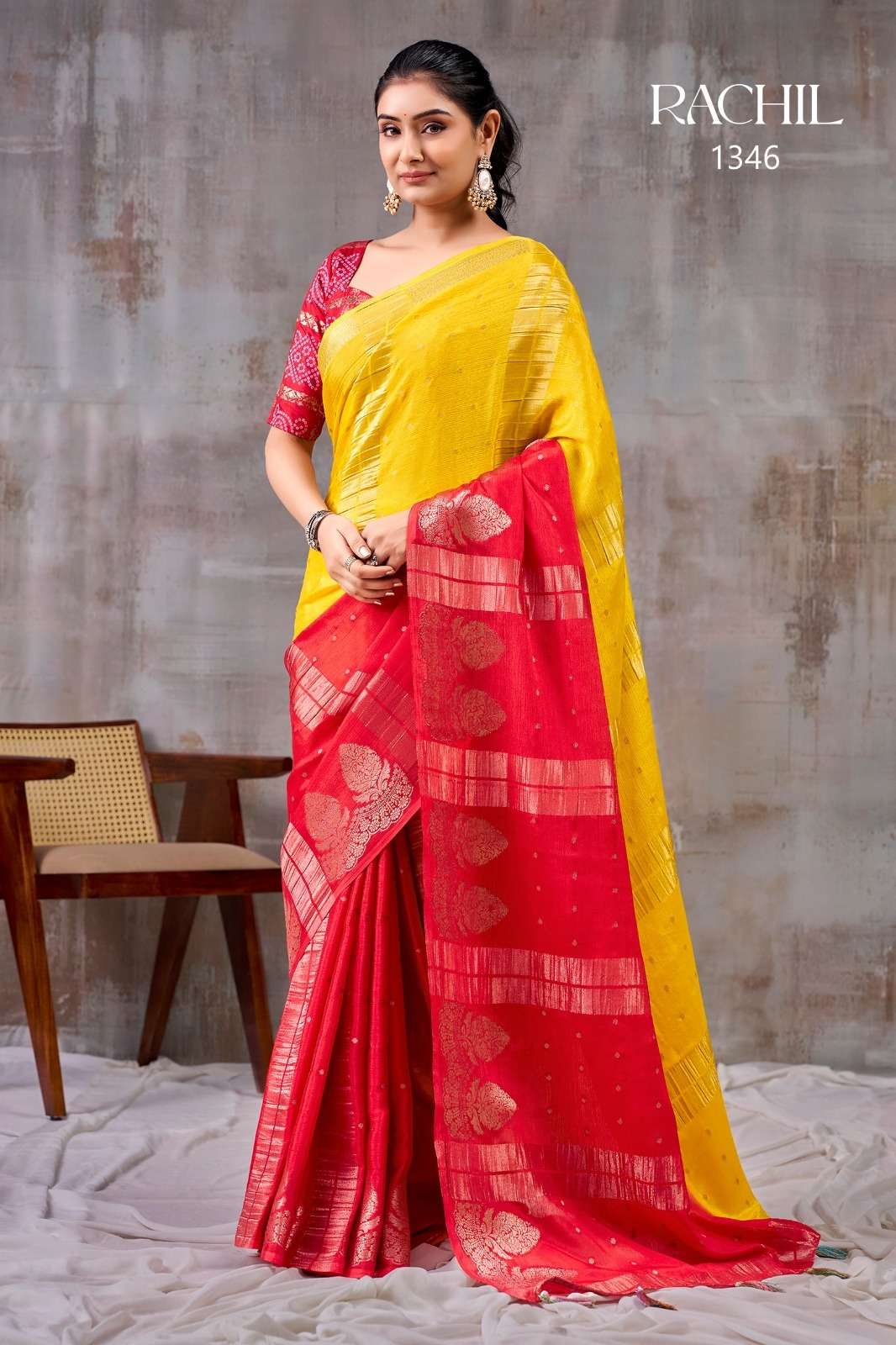 SR RACHIL 1343 - 1350 Chinon Saree Wholesale Surat India - Amrah Wholesale