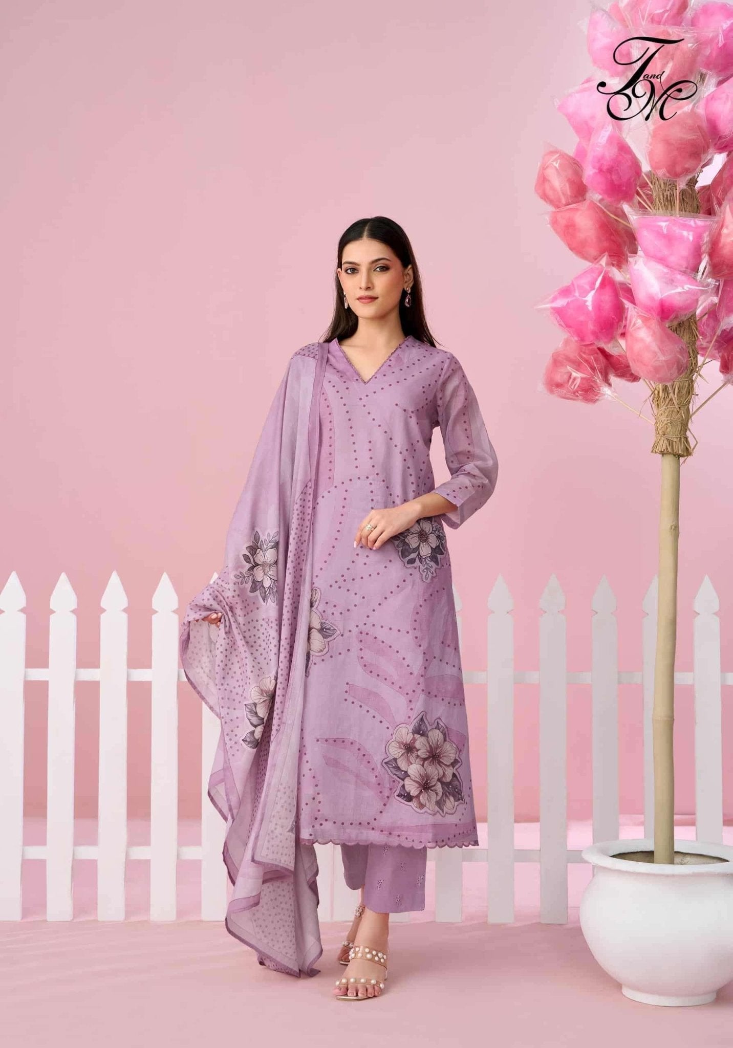 T And M Designer Candy Walk Premium Organdy Dress Material - Amrah Wholesale