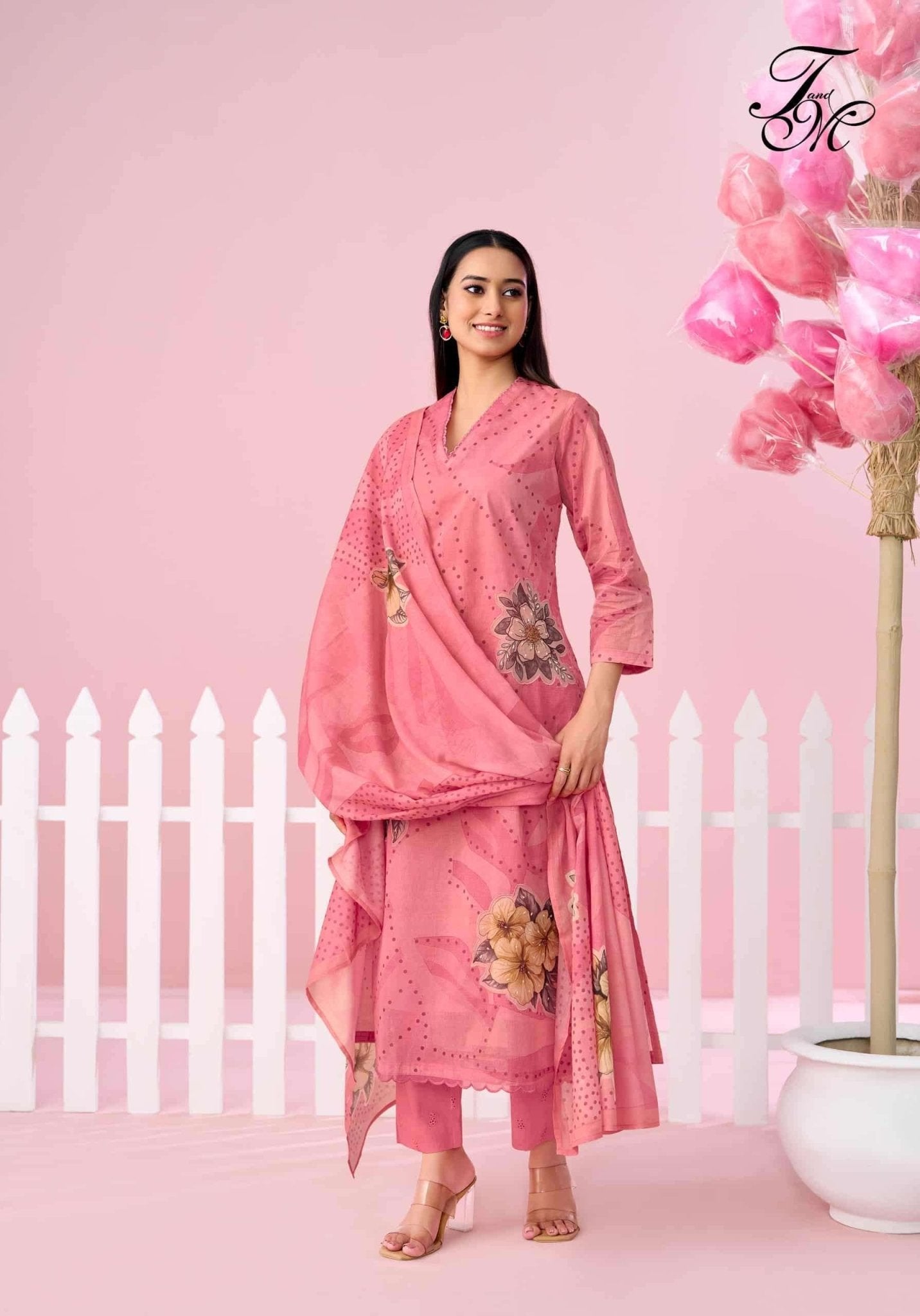 T And M Designer Candy Walk Premium Organdy Dress Material - Amrah Wholesale