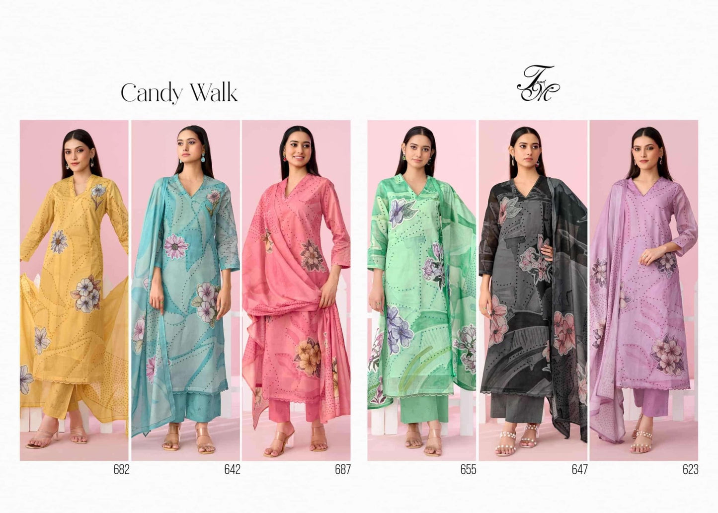 T And M Designer Candy Walk Premium Organdy Dress Material - Amrah Wholesale
