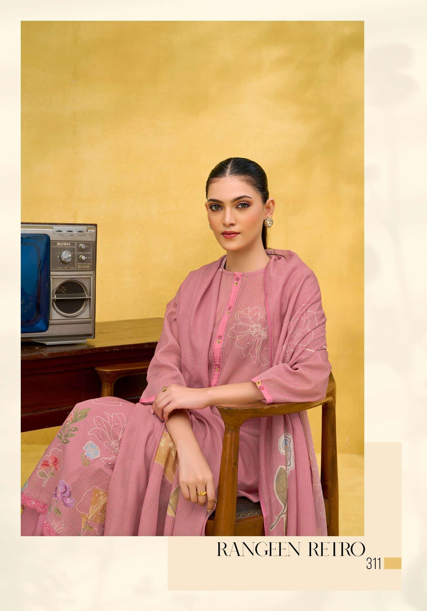 T And M Designer Rangeen Retro Chanderi Dress Material - Amrah Wholesale