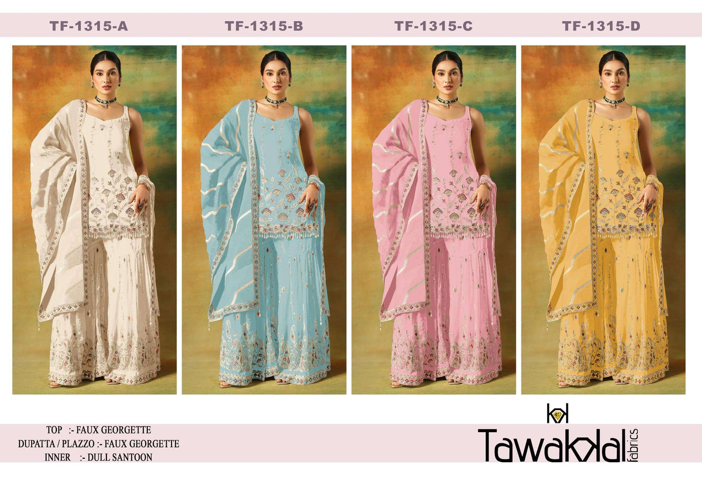 TAWAKKAL 1315 Faux Georgette Pakistani Suit Collection