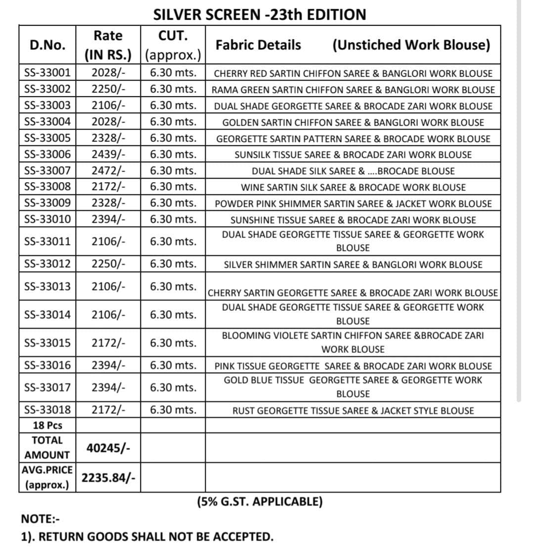 TFH Silver Screen Vol-23 Fancy Fabric Sarees