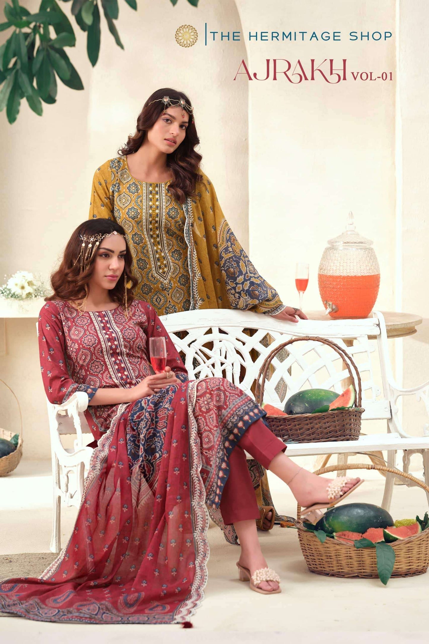 The Hermitage Ajrakh Vol 1 Lawn Cotton Dress Material