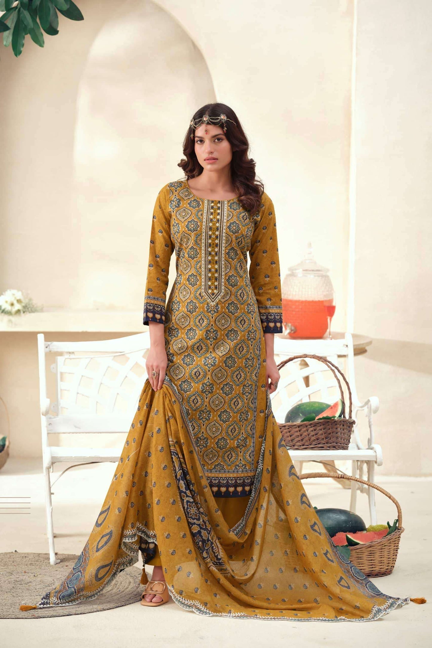 The Hermitage Ajrakh Vol 1 Lawn Cotton Dress Material