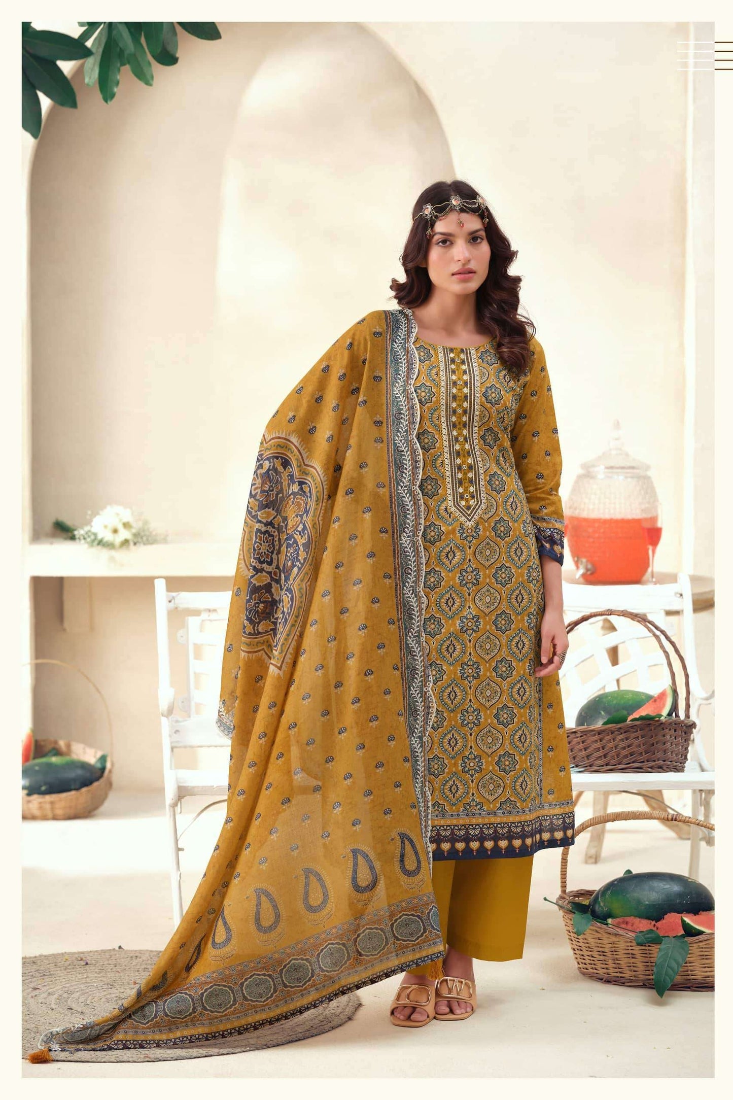 The Hermitage Ajrakh Vol 1 Lawn Cotton Dress Material