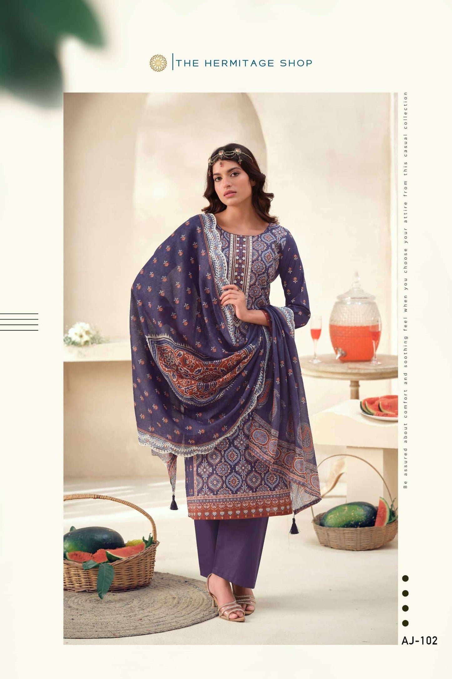 The Hermitage Ajrakh Vol 1 Lawn Cotton Dress Material