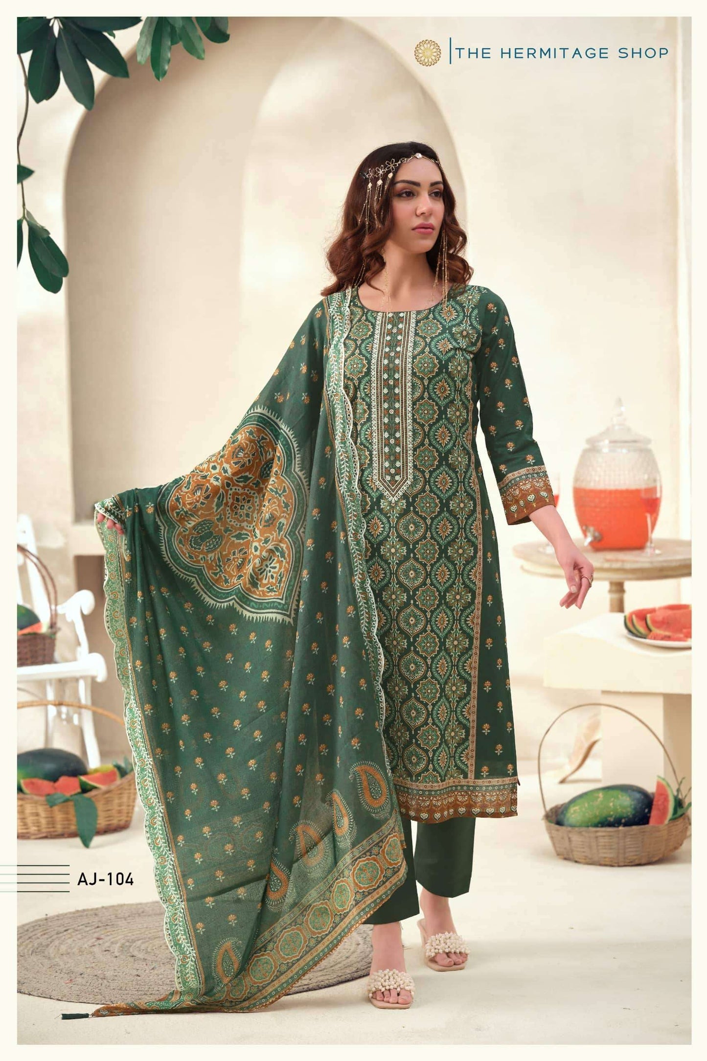 The Hermitage Ajrakh Vol 1 Lawn Cotton Dress Material