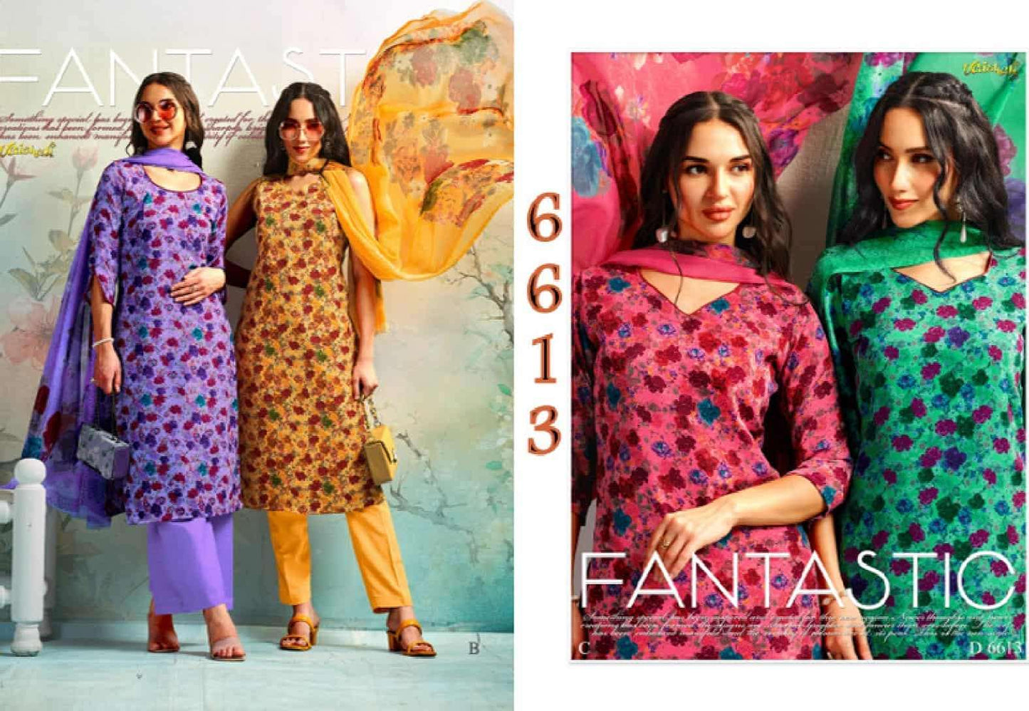 Vaishali Fashion 6600 Series Printed Pure Crape Dress Material