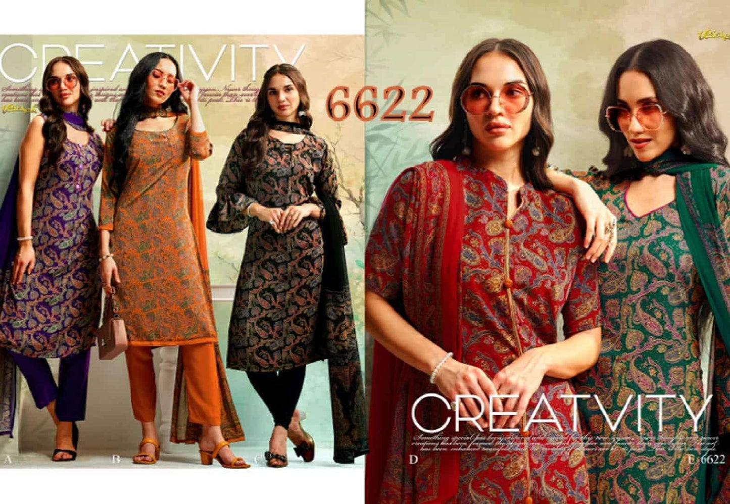 Vaishali Fashion 6600 Series Printed Pure Crape Dress Material