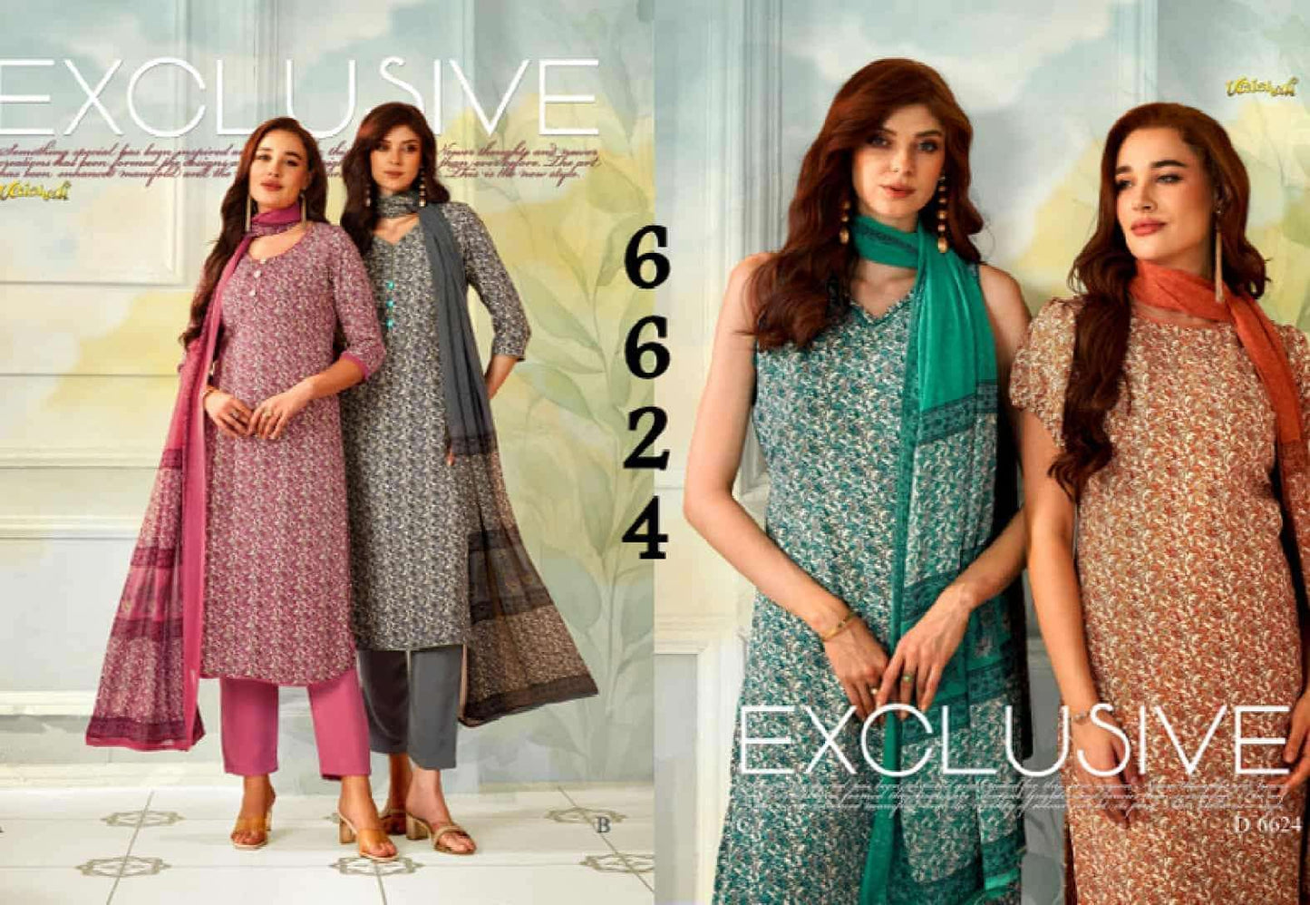 Vaishali Fashion 6600 Series Printed Pure Crape Dress Material