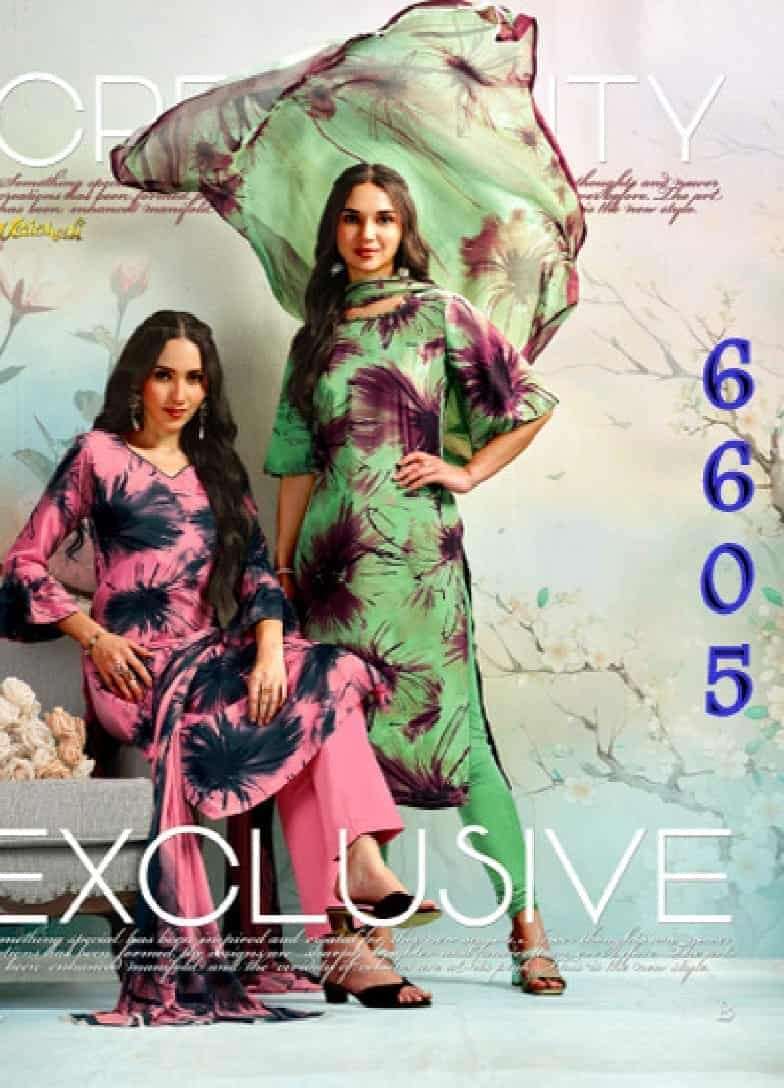 Vaishali Fashion 6600 Series Printed Pure Crape Dress Material