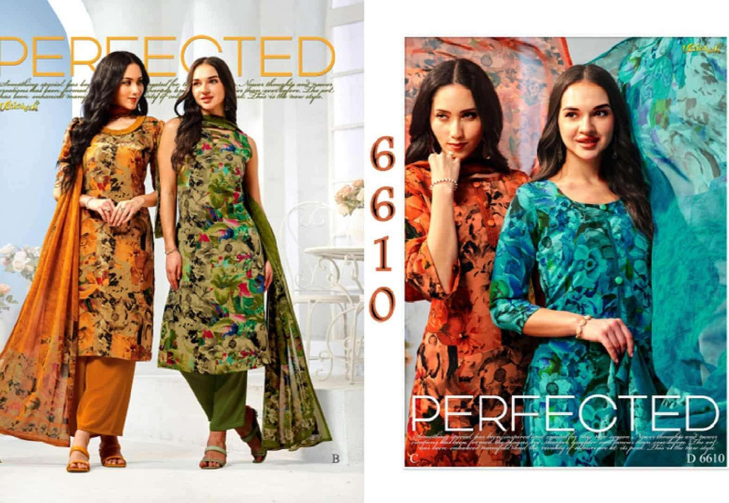 Vaishali Fashion 6600 Series Printed Pure Crape Dress Material