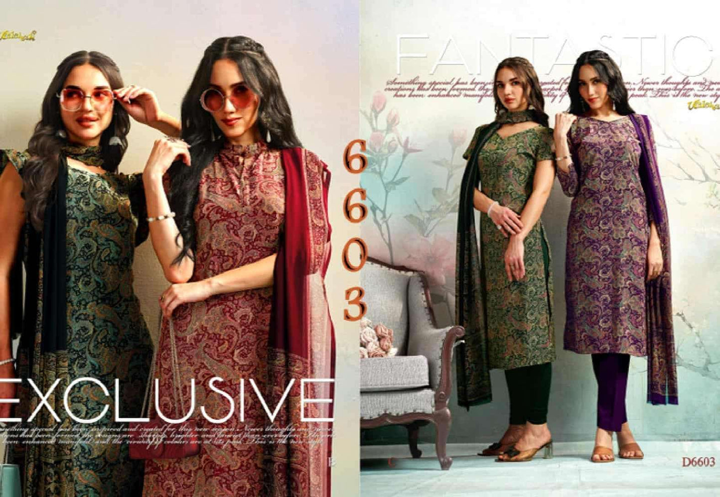 Vaishali Fashion 6600 Series Printed Pure Crape Dress Material