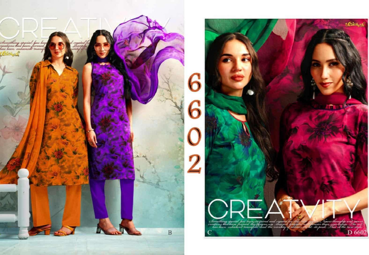 Vaishali Fashion 6600 Series Printed Pure Crape Dress Material