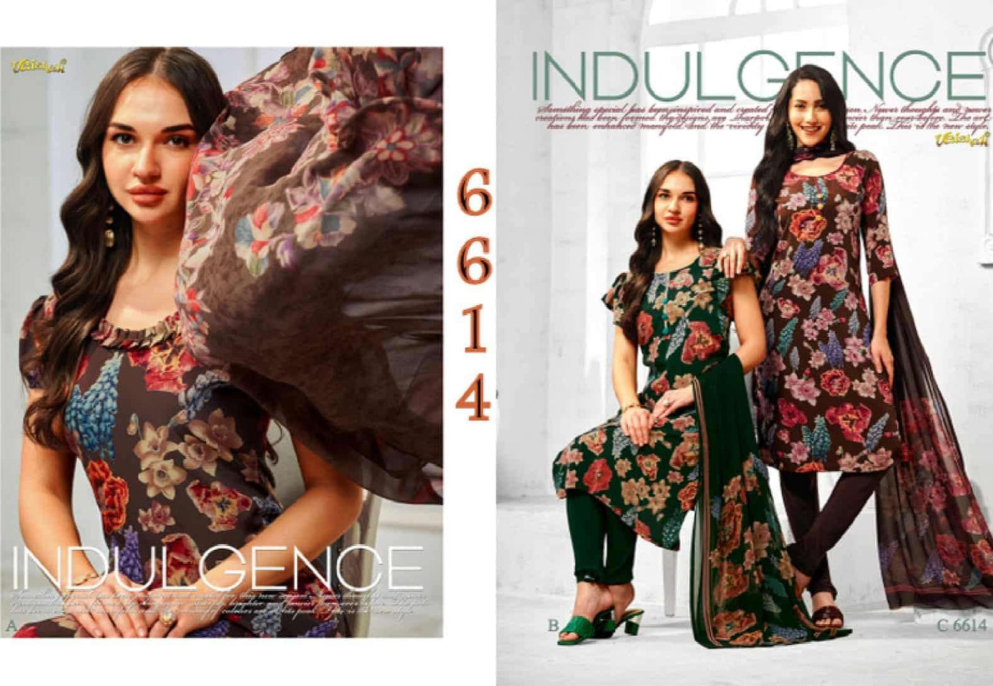 Vaishali Fashion 6600 Series Printed Pure Crape Dress Material