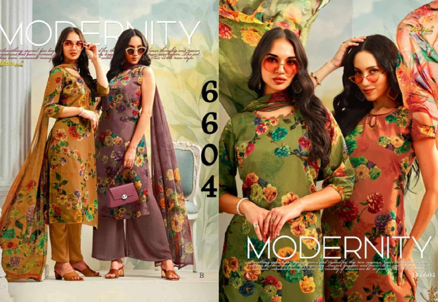 Vaishali Fashion 6600 Series Printed Pure Crape Dress Material