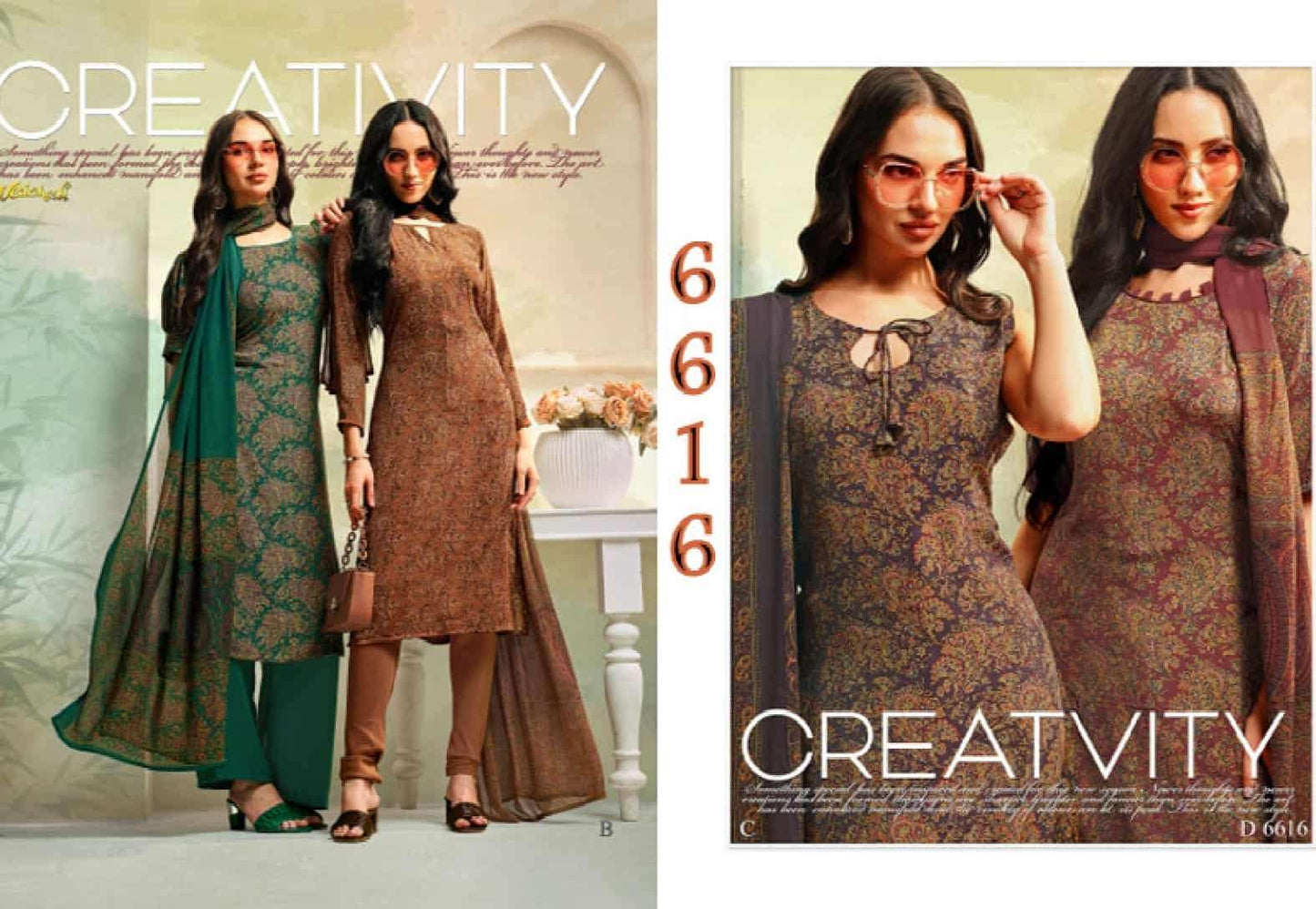 Vaishali Fashion 6600 Series Printed Pure Crape Dress Material