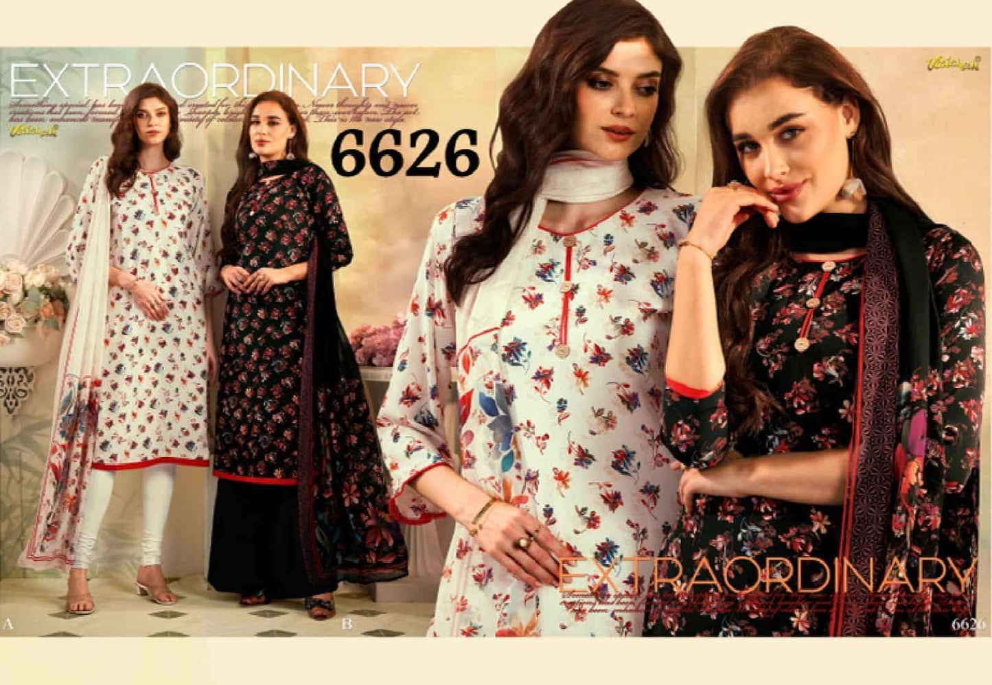 Vaishali Fashion 6600 Series Printed Pure Crape Dress Material