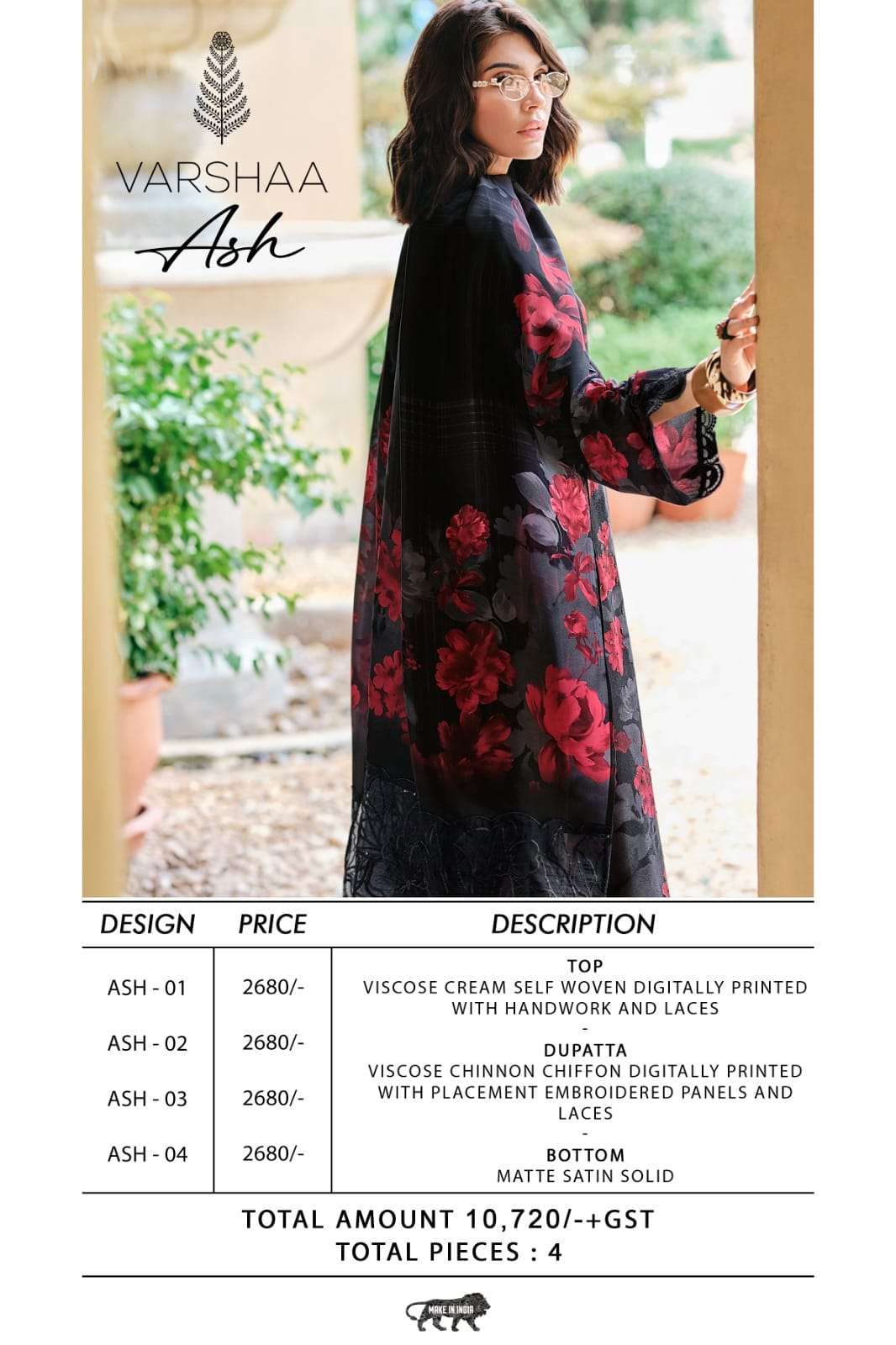 Varsha Fashion Ash Viscose Digital Print Dress Material - Amrah Wholesale