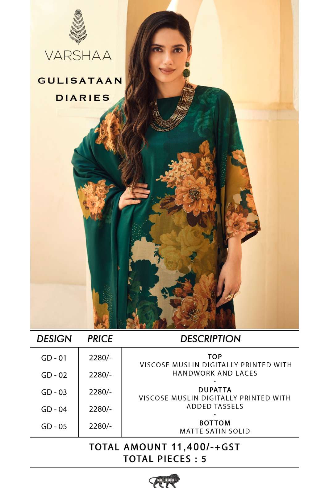 Varsha Fashion Gulisataan Diaries Viscose Muslin Dress Material - Amrah Wholesale