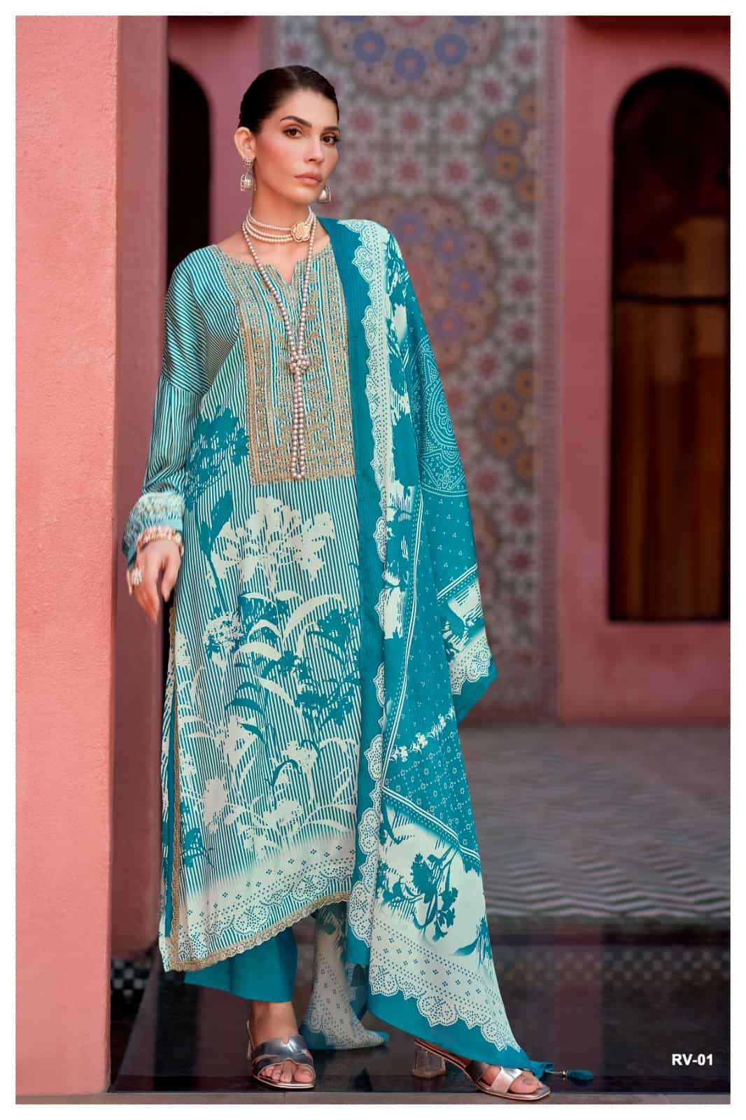 Varsha Rivera Viscose Muslin Dress Material - Amrah Wholesale