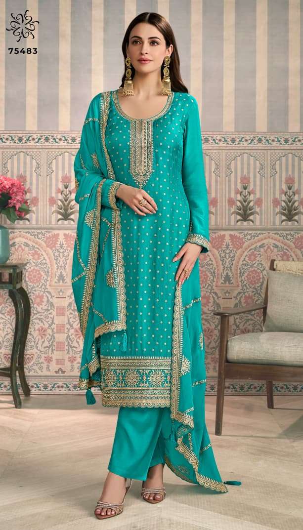 VINAY FASHION KULEESH JASLEEN 75481–75484 Pure Silk Embroidery Dresses –  Wholesale Price