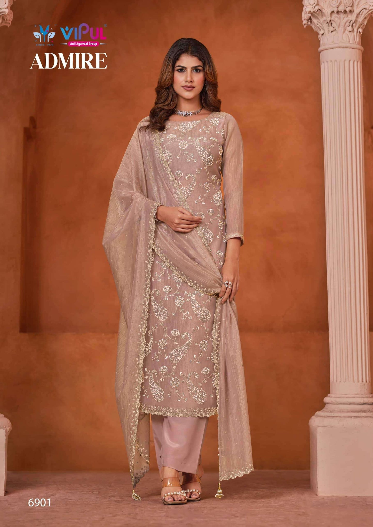 Vipul Fashion Admire Zarin Gold Tissue Designer Dress Material