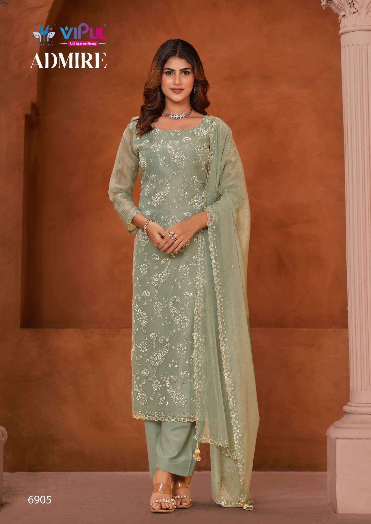 Vipul Fashion Admire Zarin Gold Tissue Designer Dress Material