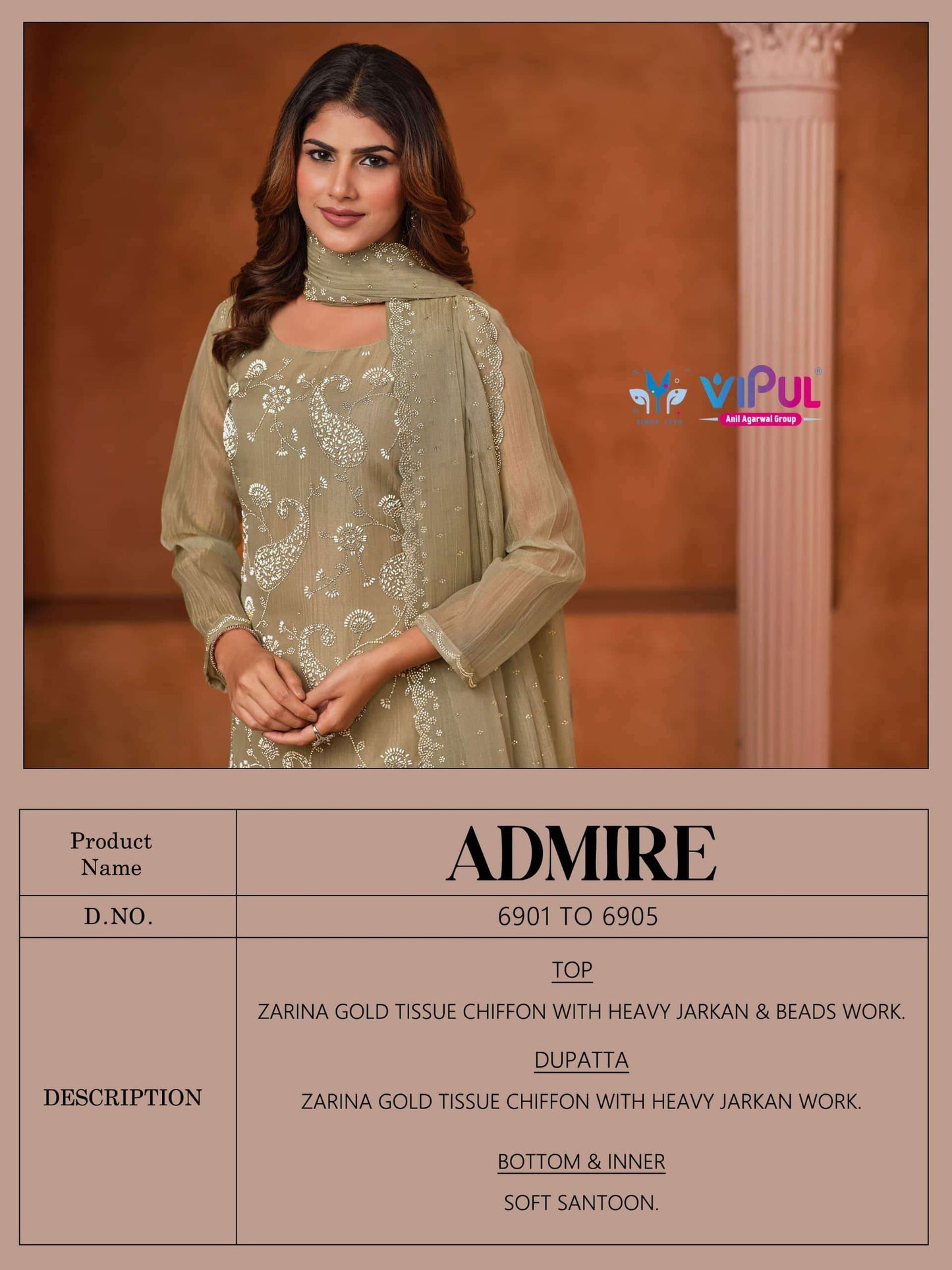 Vipul Fashion Admire Zarin Gold Tissue Designer Dress Material