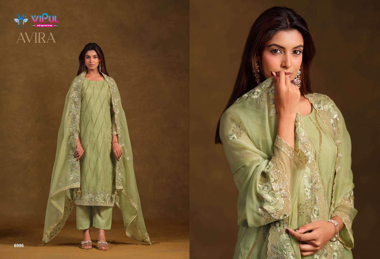 Vipul Fashion Avira Gold Crinkle Chiffon Dress Material