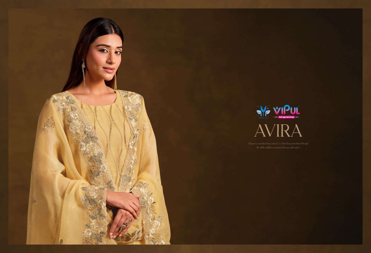 Vipul Fashion Avira Gold Crinkle Chiffon Dress Material