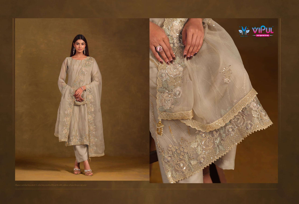Vipul Fashion Avira Gold Crinkle Chiffon Dress Material