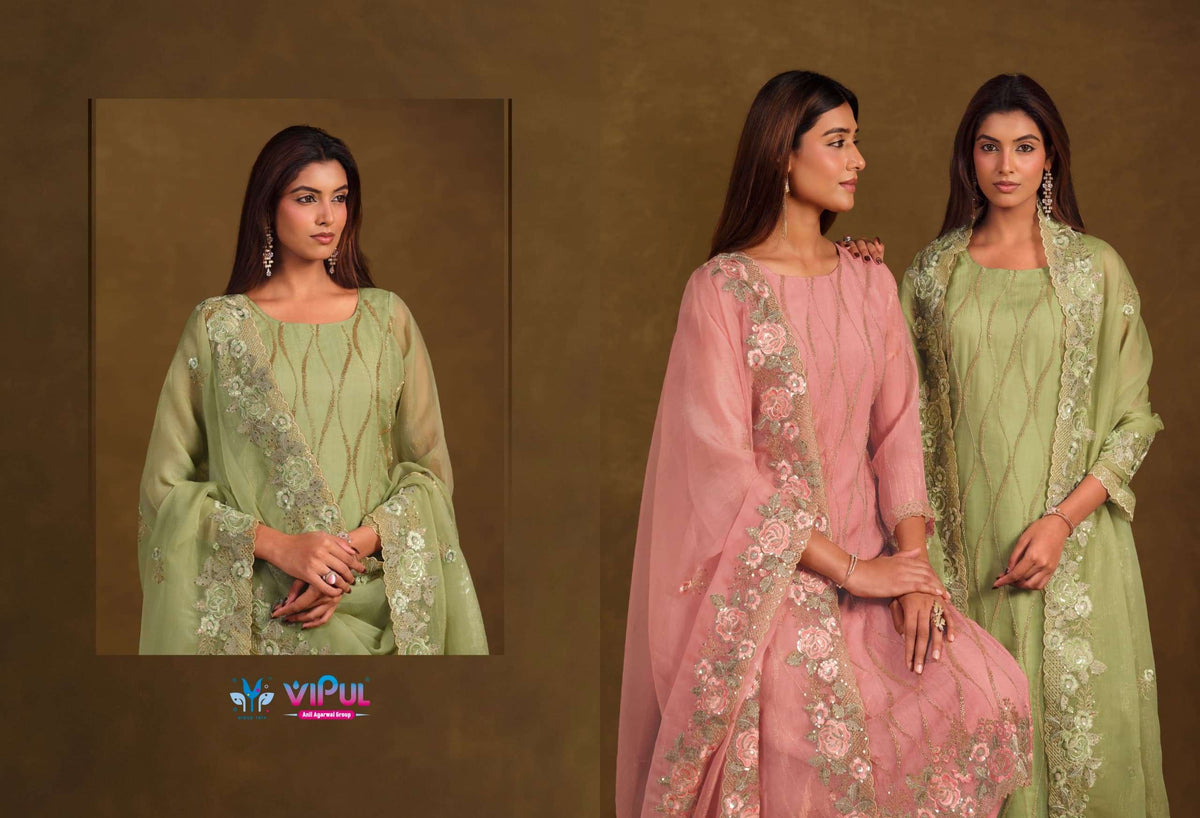 Vipul Fashion Avira Gold Crinkle Chiffon Dress Material