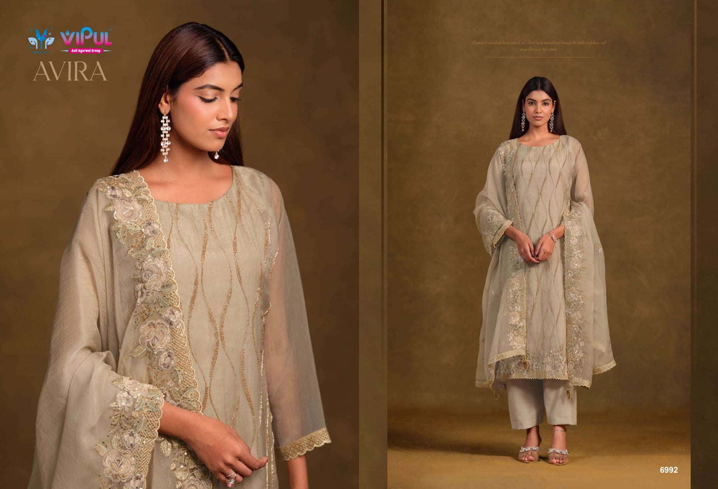 Vipul Fashion Avira Gold Crinkle Chiffon Dress Material
