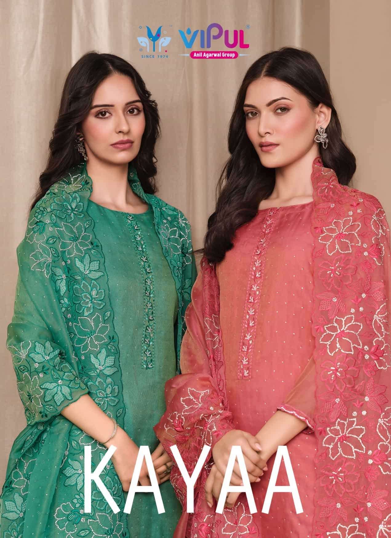Vipul Fashion Kayaa Burberry Gold Designer Unstitched Dress Material