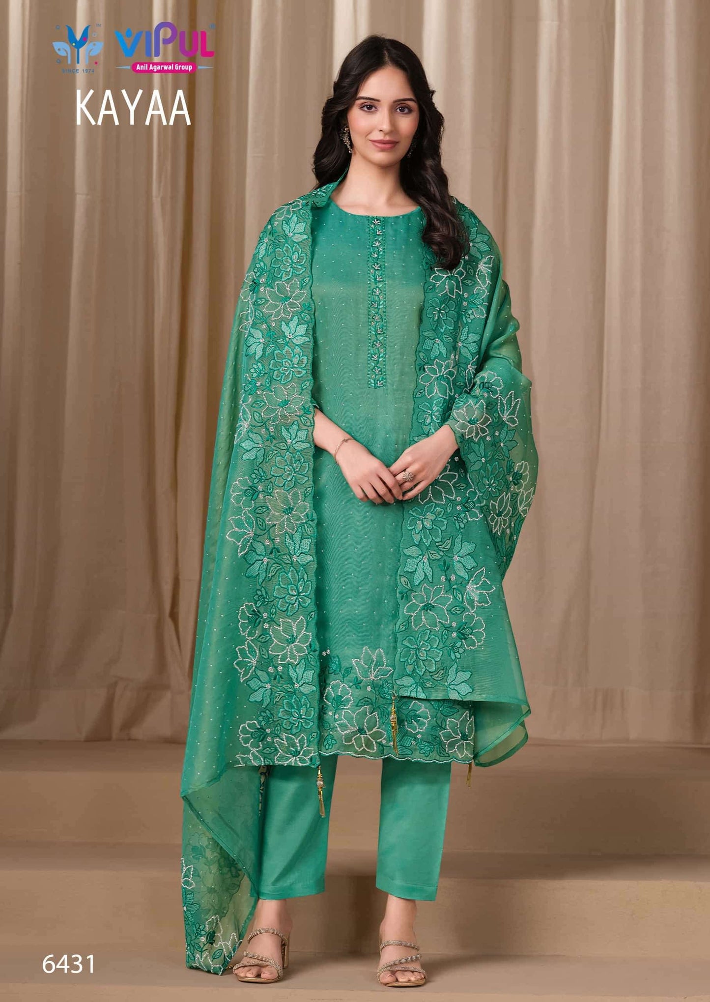 Vipul Fashion Kayaa Burberry Gold Designer Unstitched Dress Material