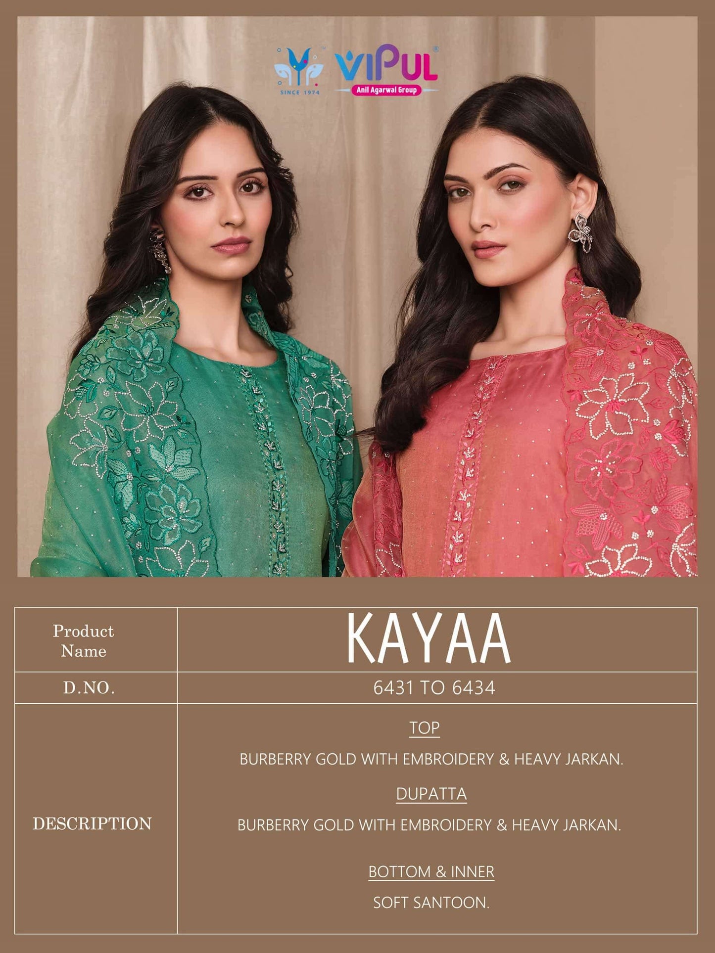 Vipul Fashion Kayaa Burberry Gold Designer Unstitched Dress Material