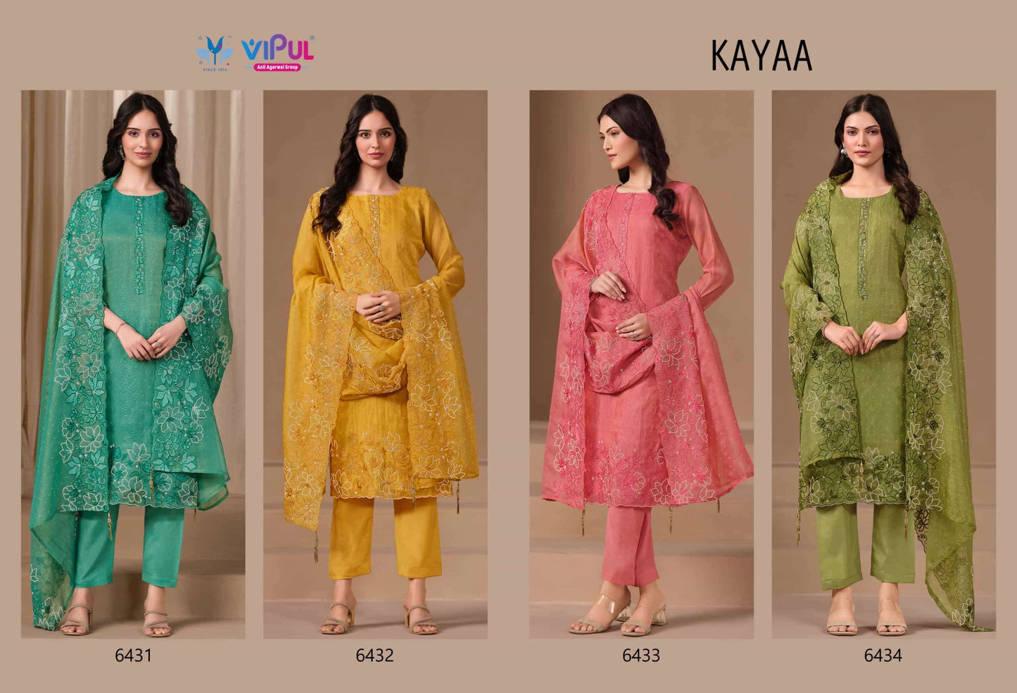 Vipul Fashion Kayaa Burberry Gold Designer Unstitched Dress Material