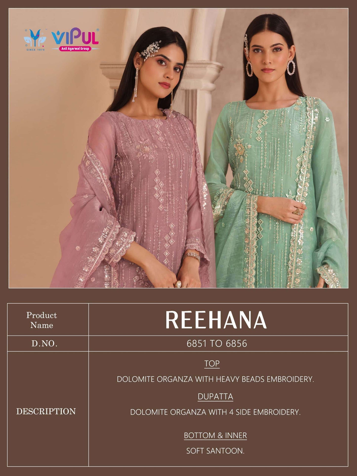 Vipul Fashion Reehana Dolomite Organza Designer Dress Material