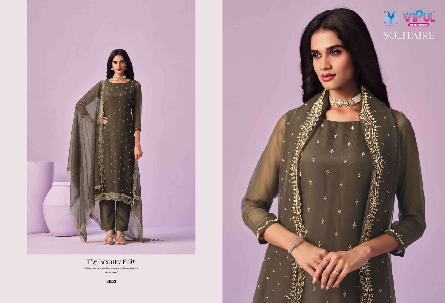 Vipul Fashion Solitaire Gold Crinkle Chiffon Designer Dress Material