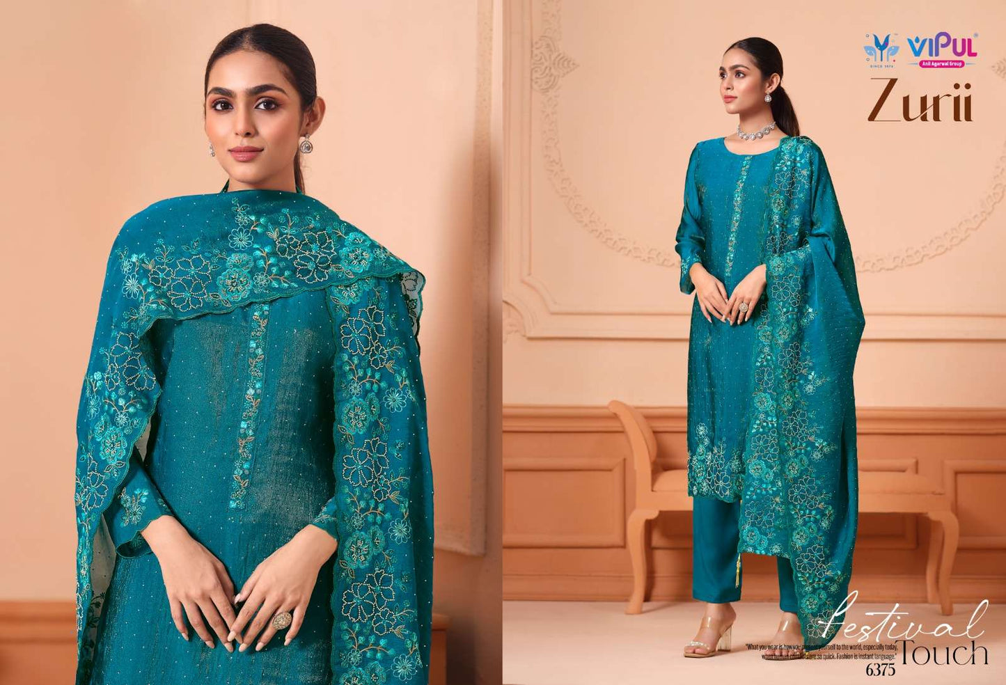 Vipul Fashion Zurri Martin Gold Designer Unstitched Dress Material
