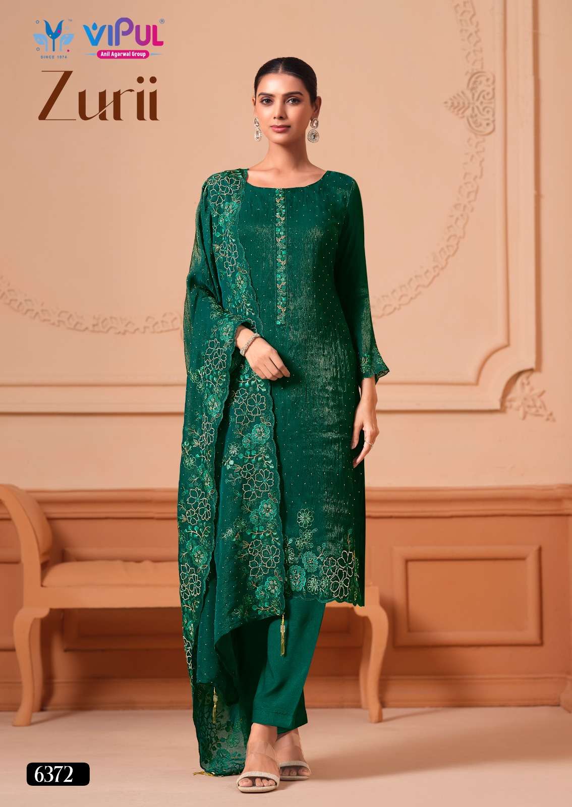 Vipul Fashion Zurri Martin Gold Designer Unstitched Dress Material