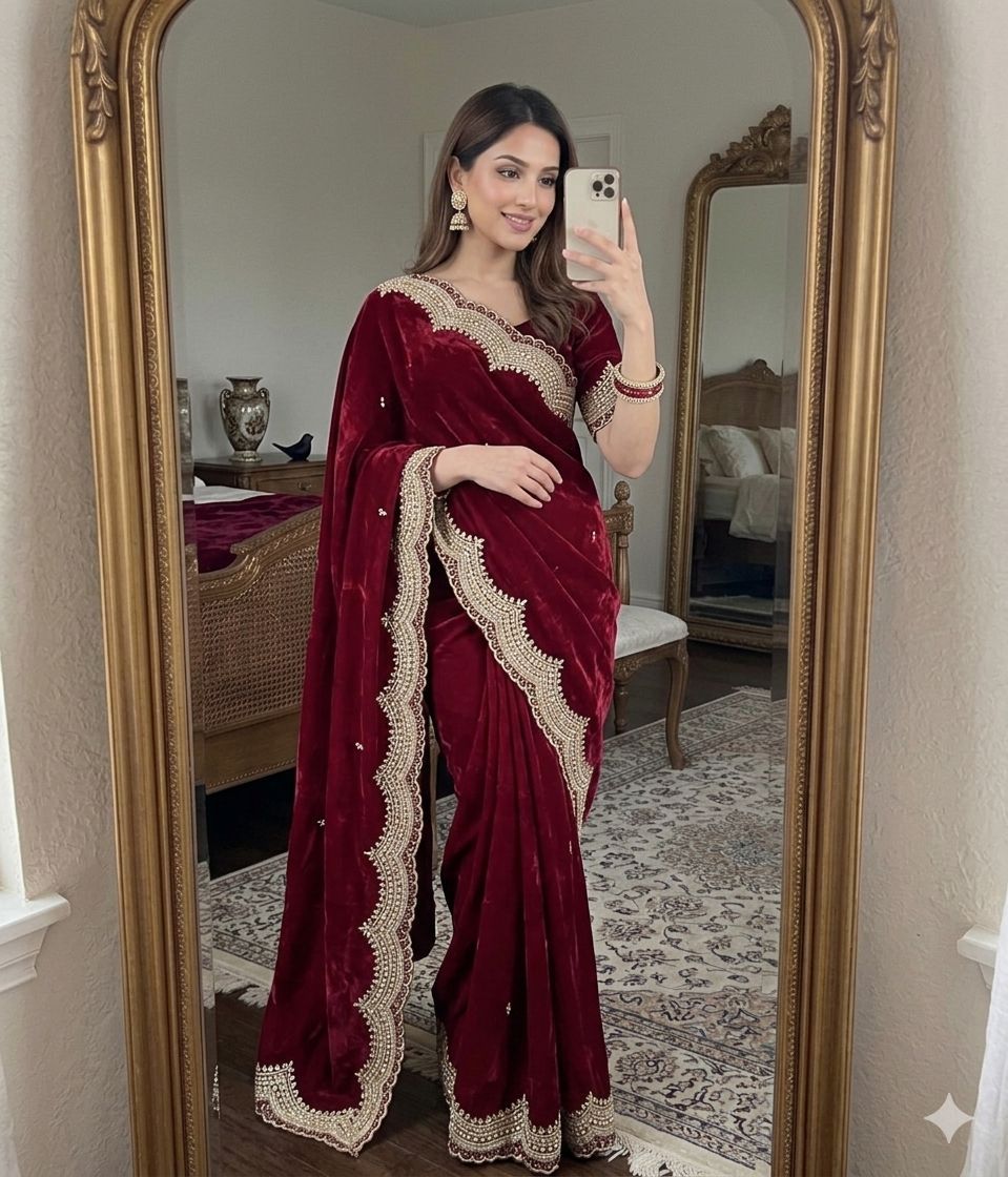 VT 863 T Fandy Satin Silk Embroidered Saree - Amrah Wholesale
