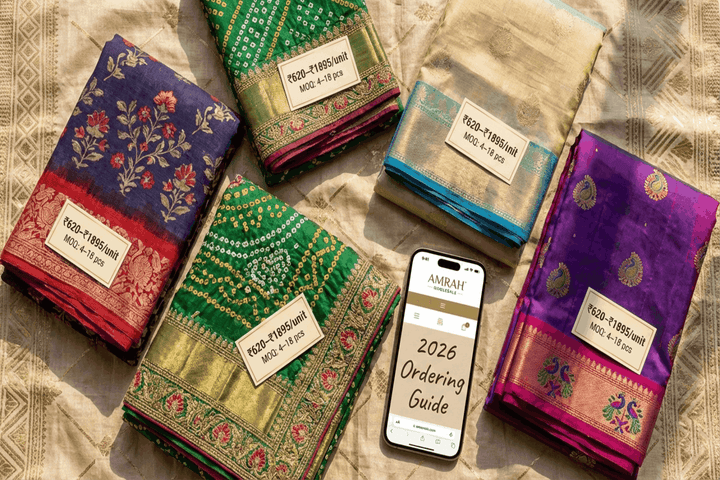 Buy Wholesale Designer Sarees Online in India: Step-by-Step Ordering Guide (2026) - Amrah Wholesale