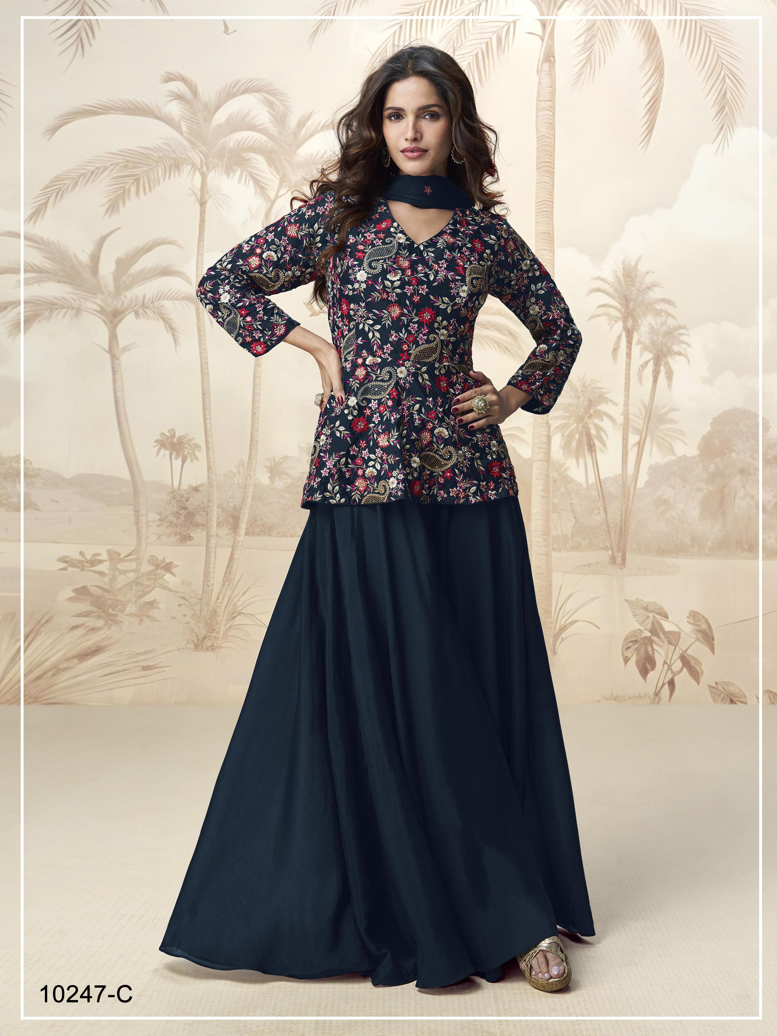 10247 Master Colors A To D Chinon Embroidered Indo Western