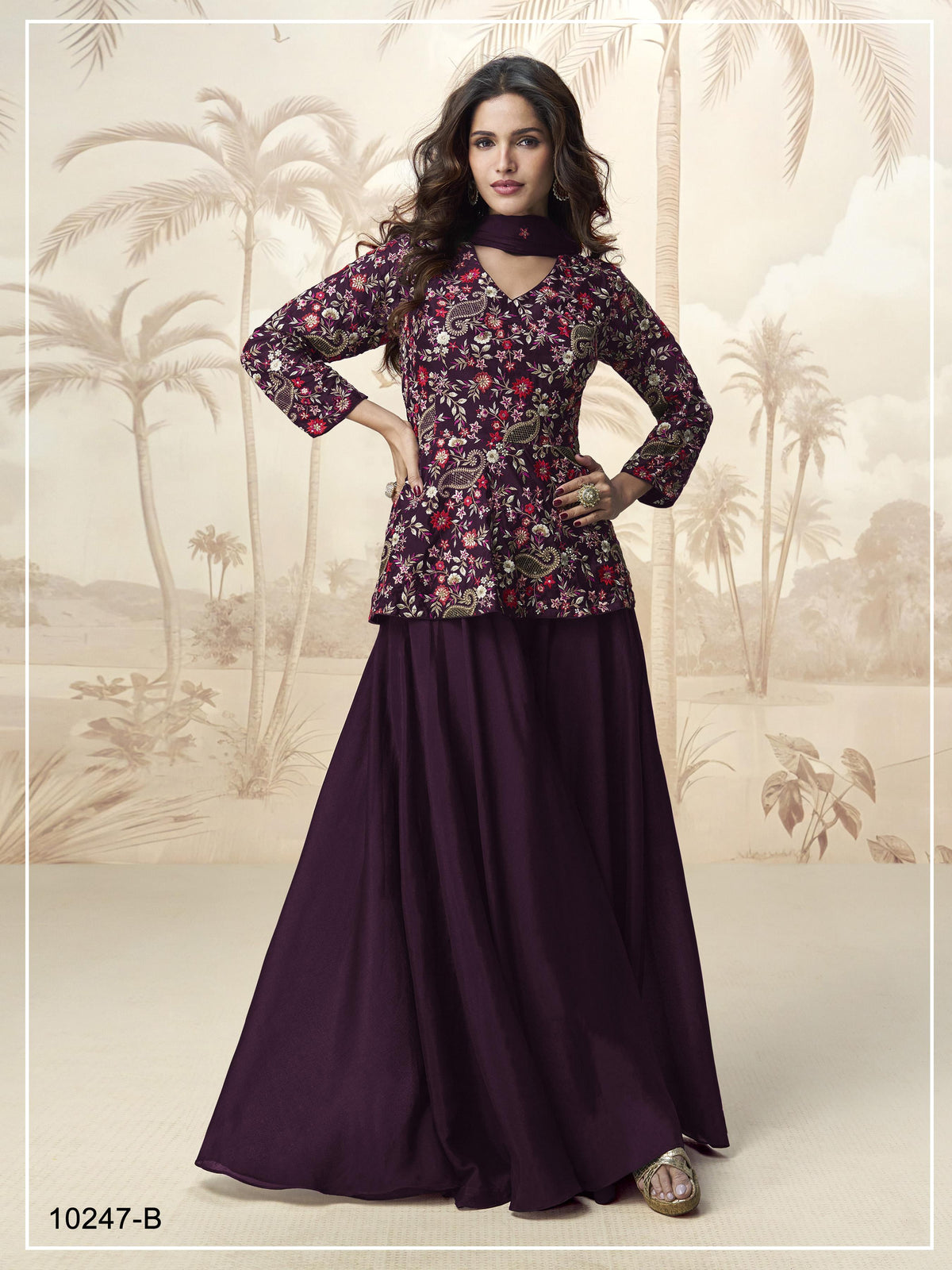 10247 Master Colors A To D Chinon Embroidered Indo Western