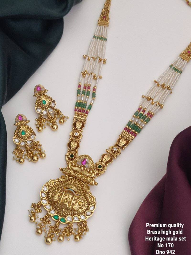 Brass High Gold Heritage Long Mala Set 5