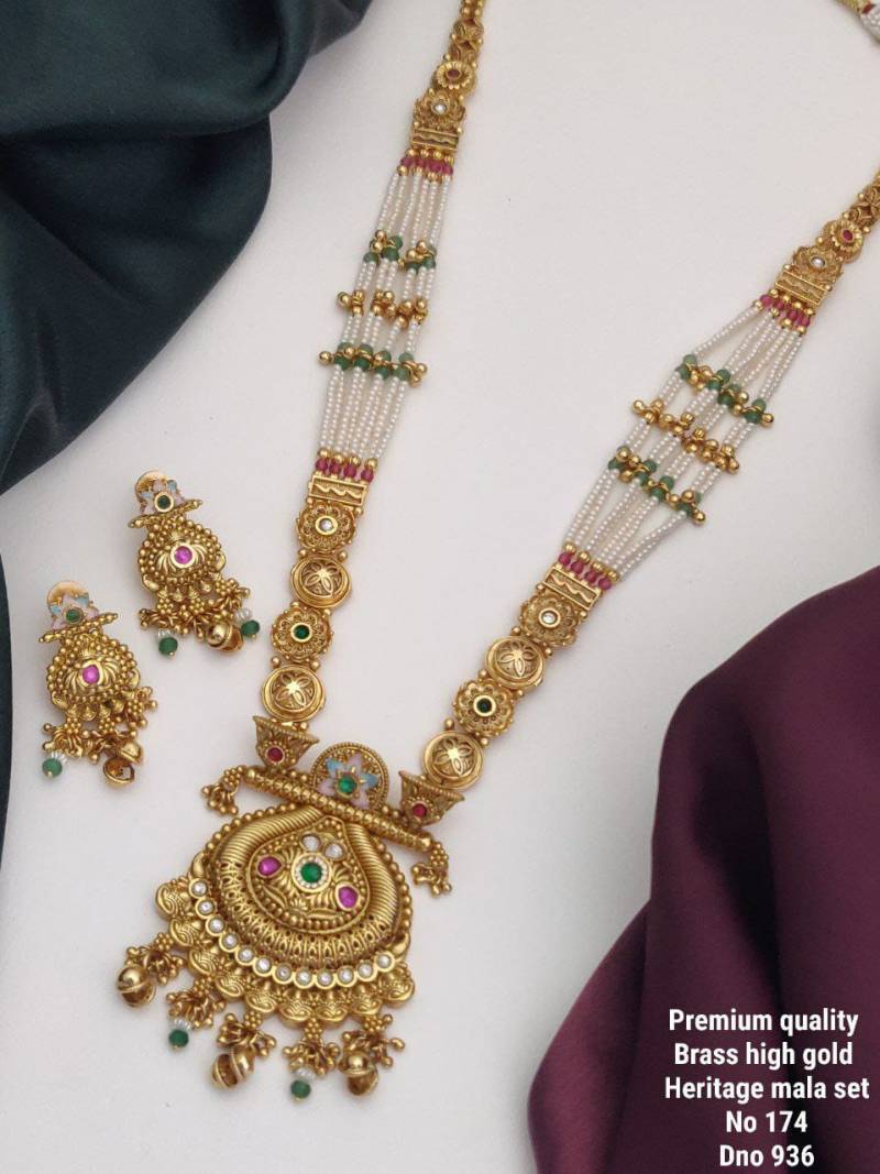 Brass High Gold Heritage Long Mala Set 5